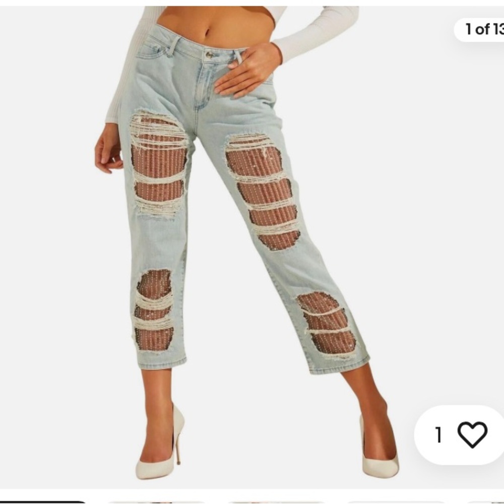 Guess High-Rise Straight Leg
Sequin Denim Jeans In Dazzle Wash
